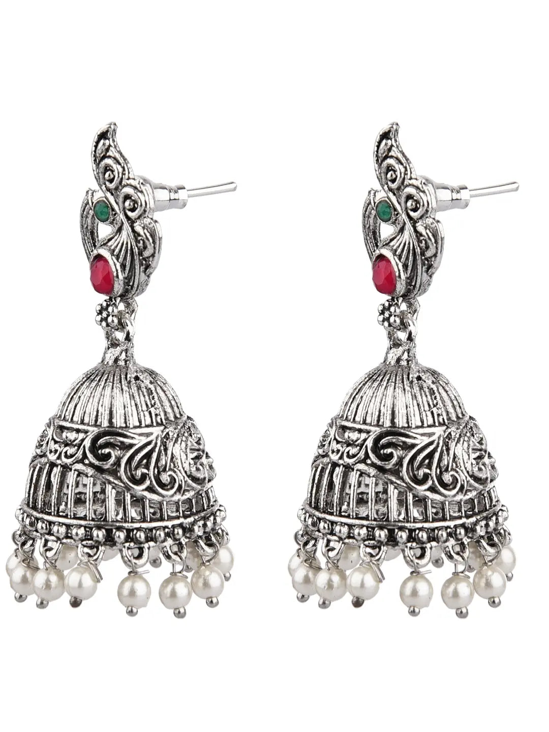 Silver Oxidised Jhumka Earrings