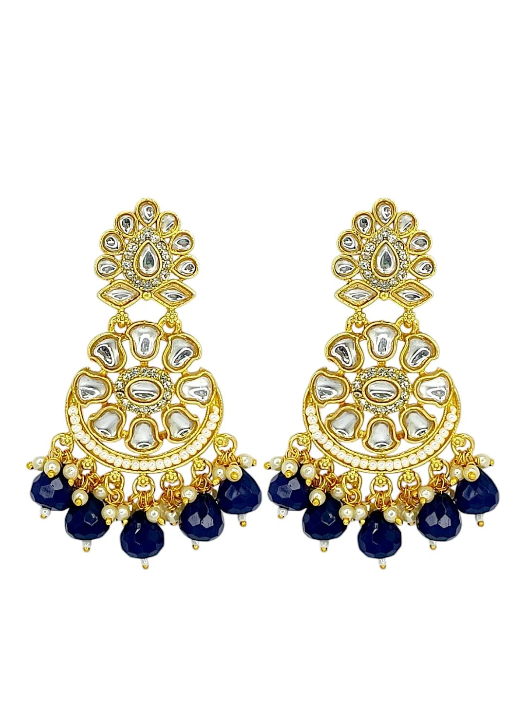 Gold Plated Kundan Studded & Beaded Chandbali Earrings