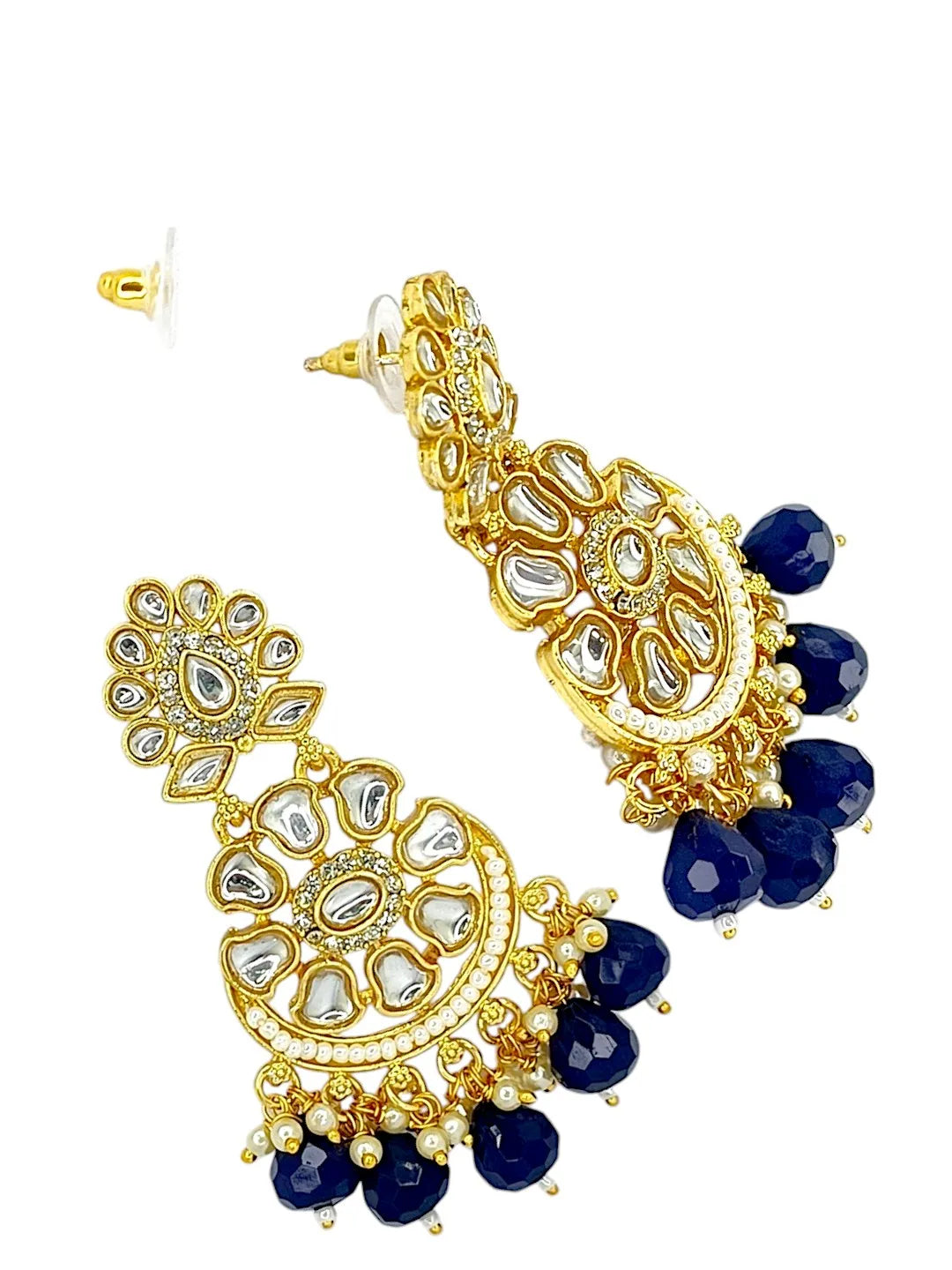 Gold Plated Kundan Studded & Beaded Chandbali Earrings