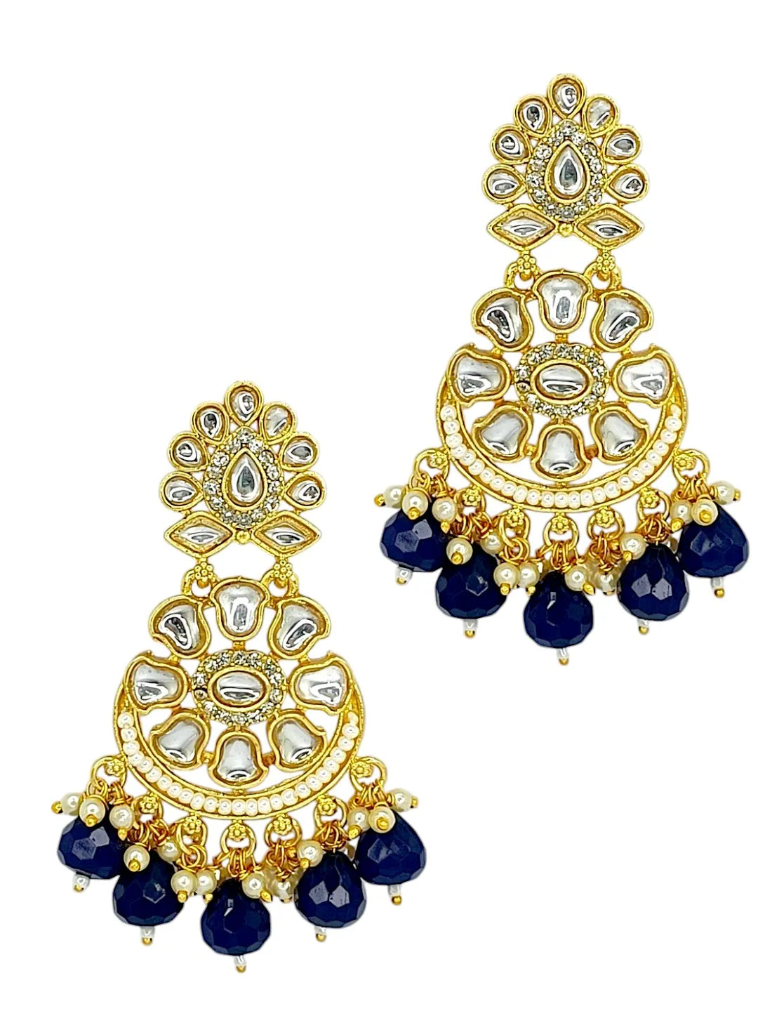 Gold Plated Kundan Studded & Beaded Chandbali Earrings