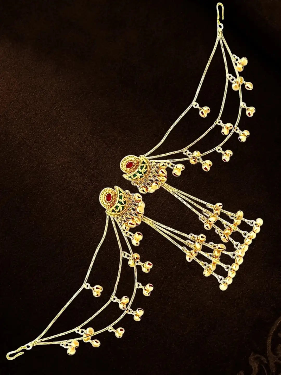 Matte Gold Plated Kashmiri Ear Chain Earrings