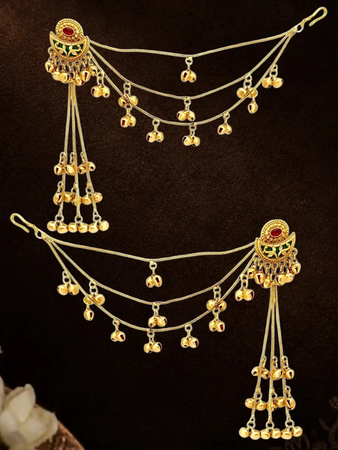 Matte Gold Plated Kashmiri Ear Chain Earrings