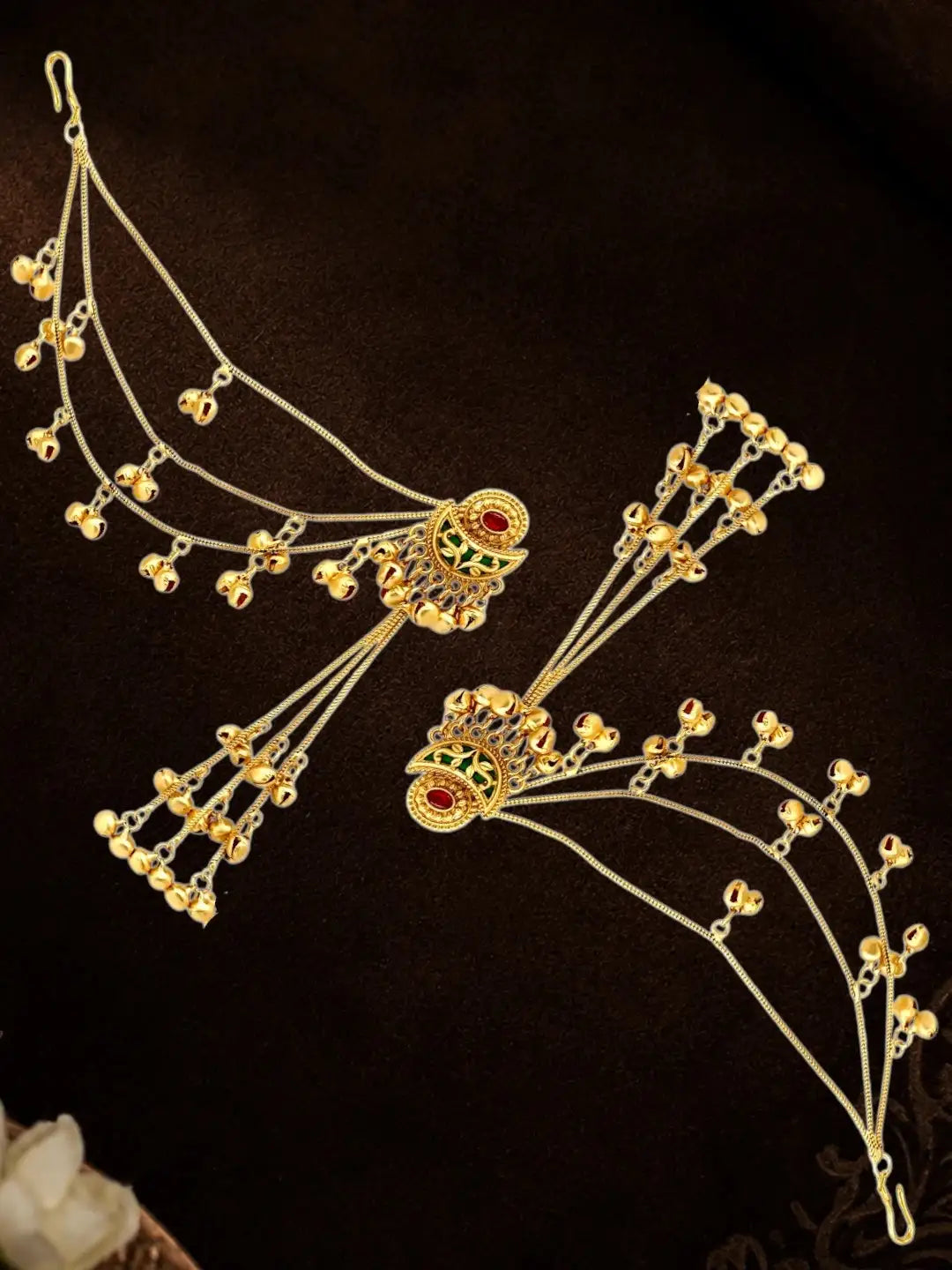 Matte Gold Plated Kashmiri Ear Chain Earrings