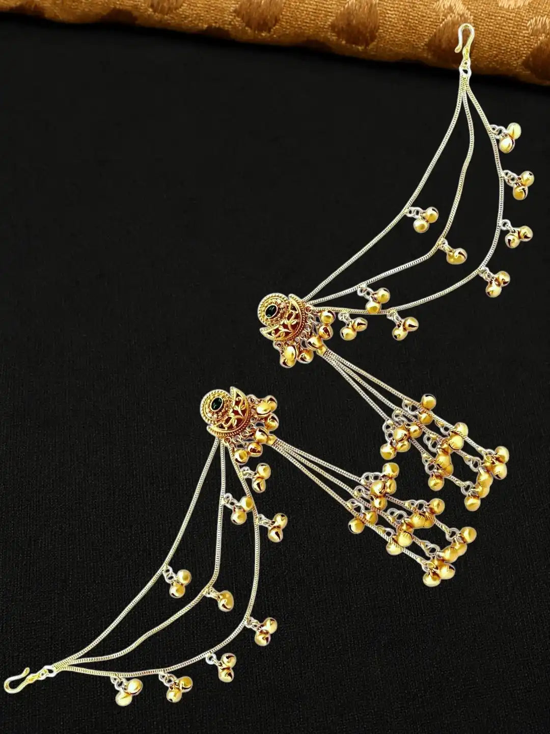 Matte Gold Plated Heritage Kashmiri Ear Chain Earrings