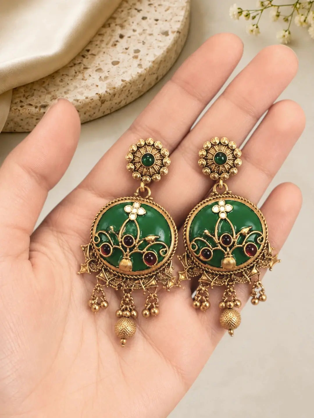 Green Heritage Rajwadi Earrings