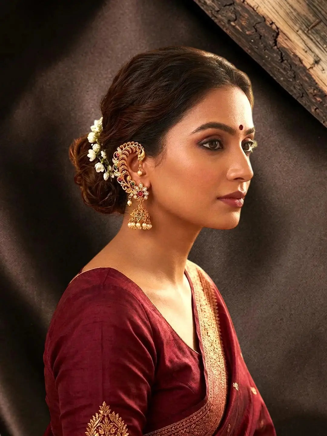 CZ Gold Toned Jhumka Ear Cuff Earrings