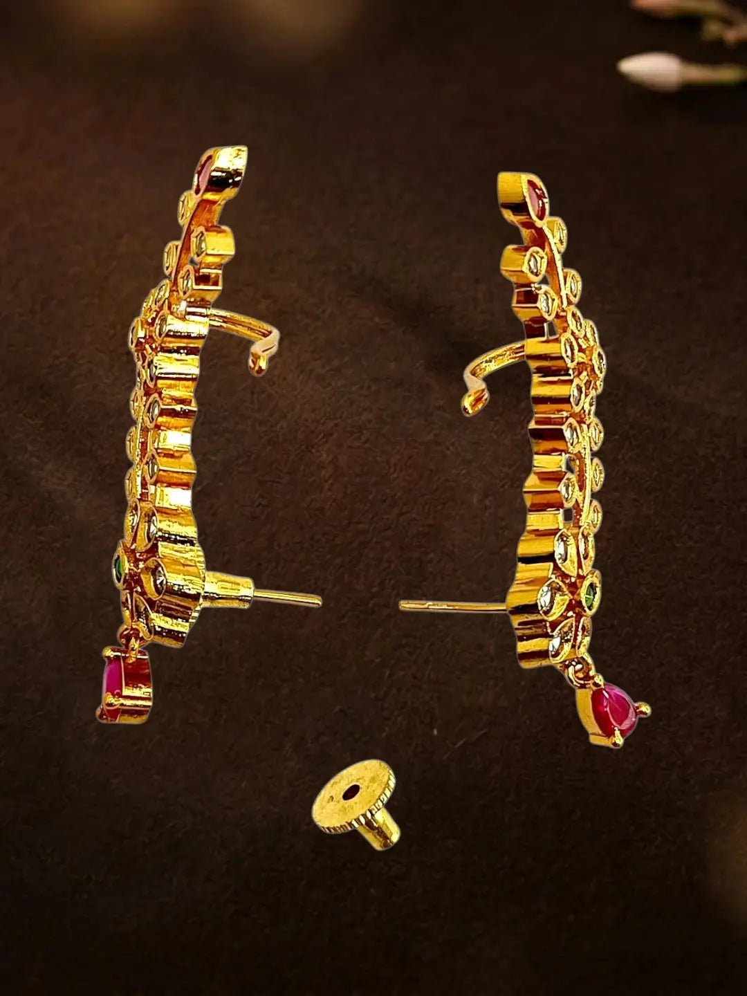 Gold Plated CZ Floral Ear Cuff Earrings