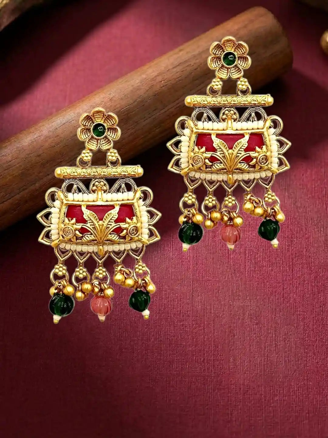 Rajwadi Style Heritage Maroon Earrings