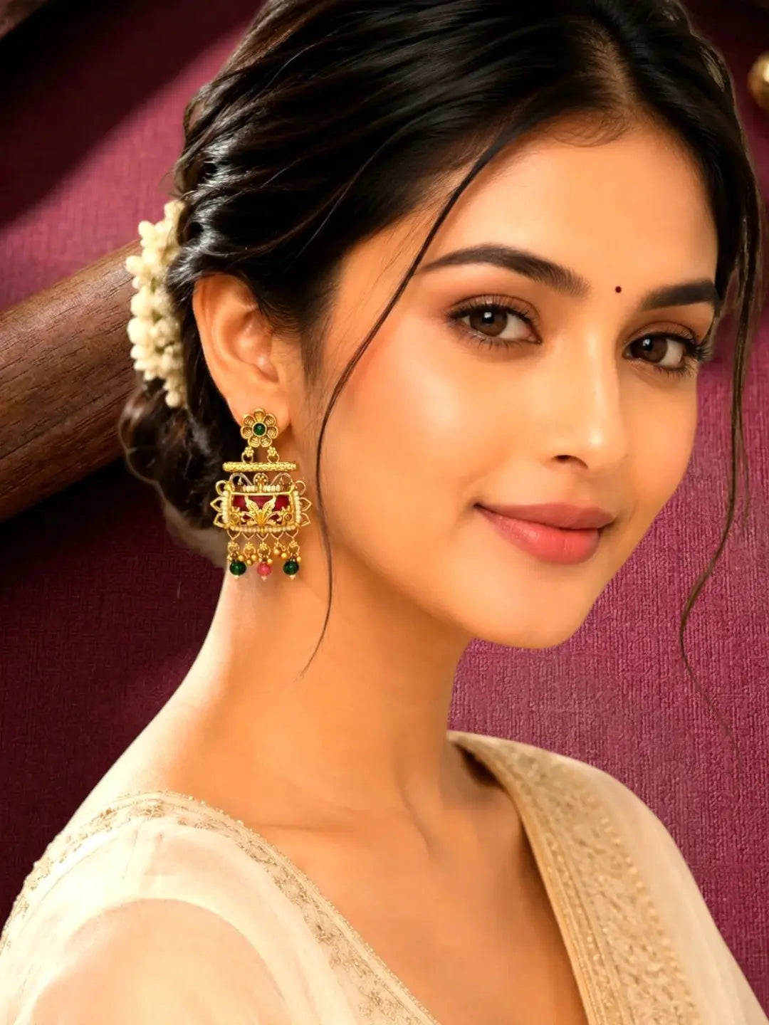 Rajwadi Style Heritage Maroon Earrings