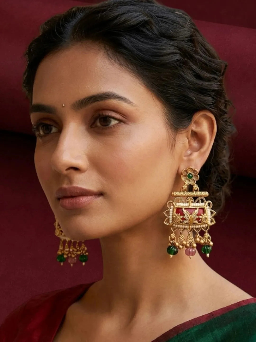 Rajwadi Style Heritage Maroon Earrings