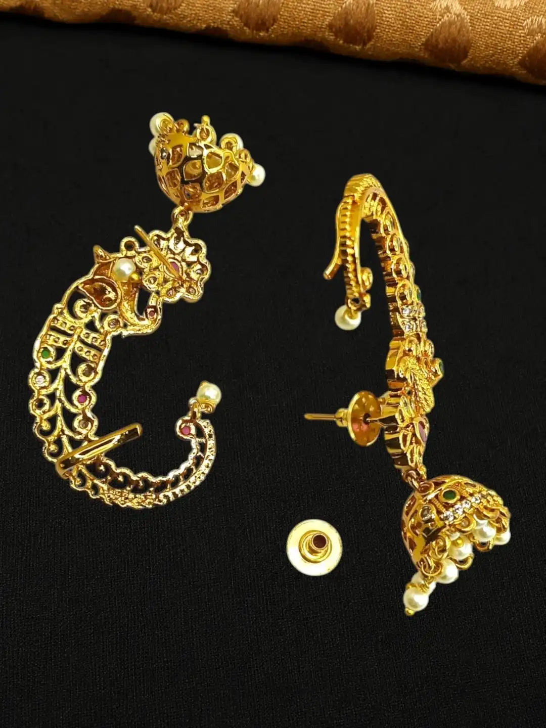 Gold Plated CZ Peacock Ear Cuff Earrings