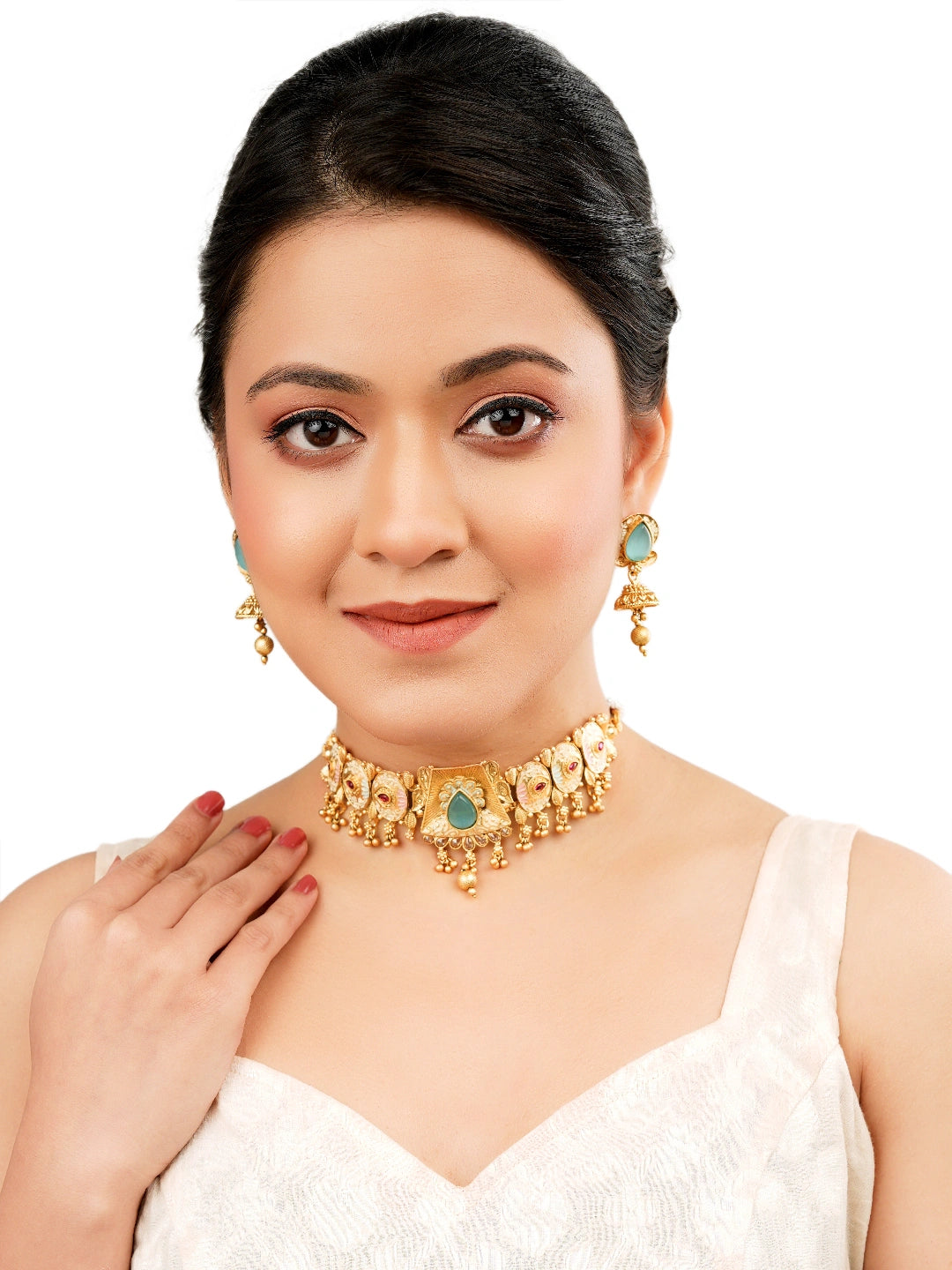 Lotus Meenakari Choker Necklace Set