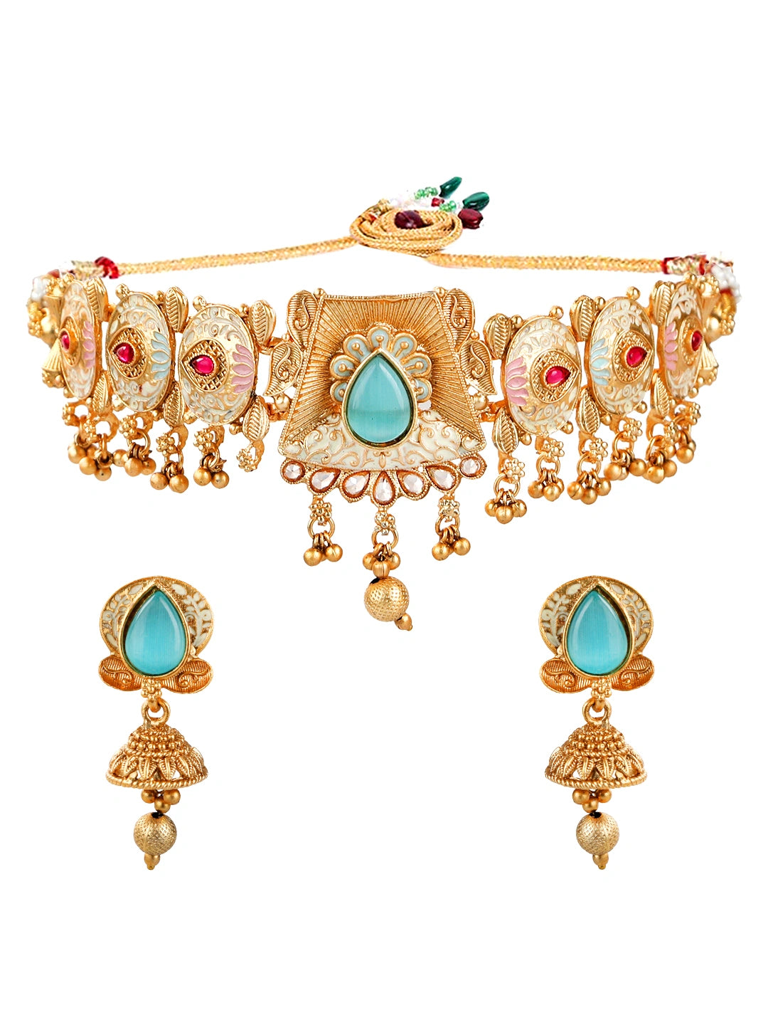 Lotus Meenakari Choker Necklace Set
