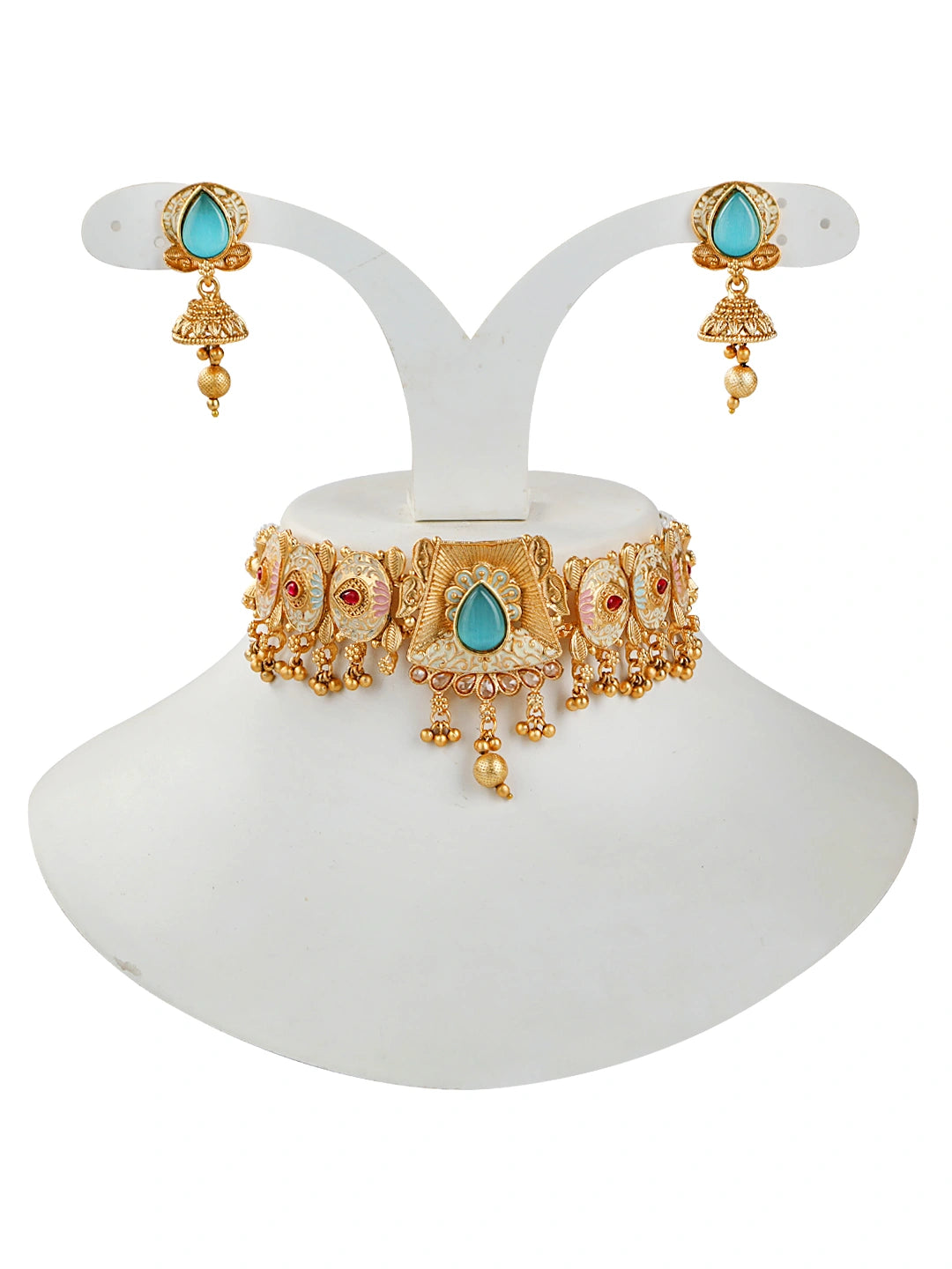 Lotus Meenakari Choker Necklace Set