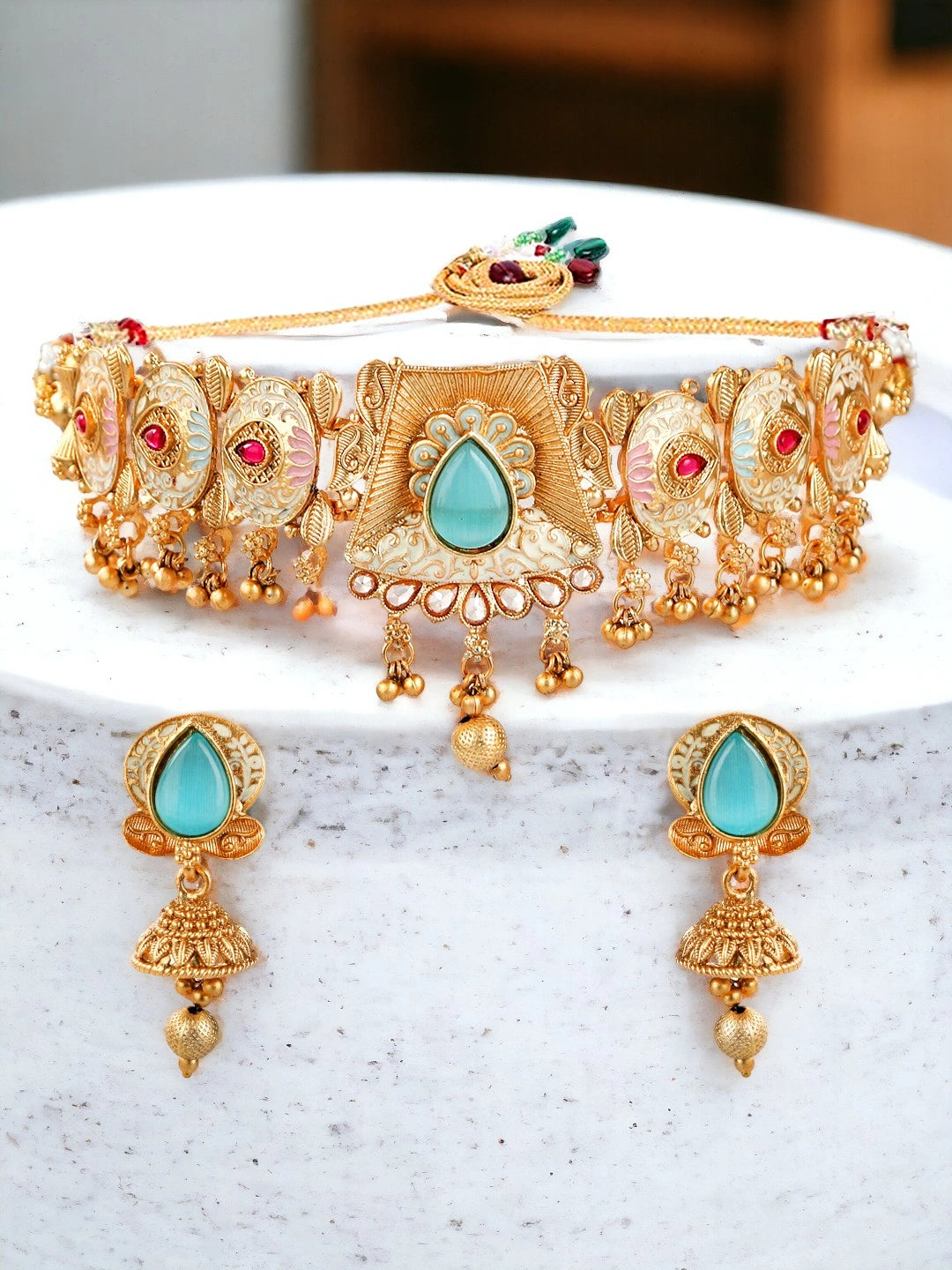 Lotus Meenakari Choker Necklace Set