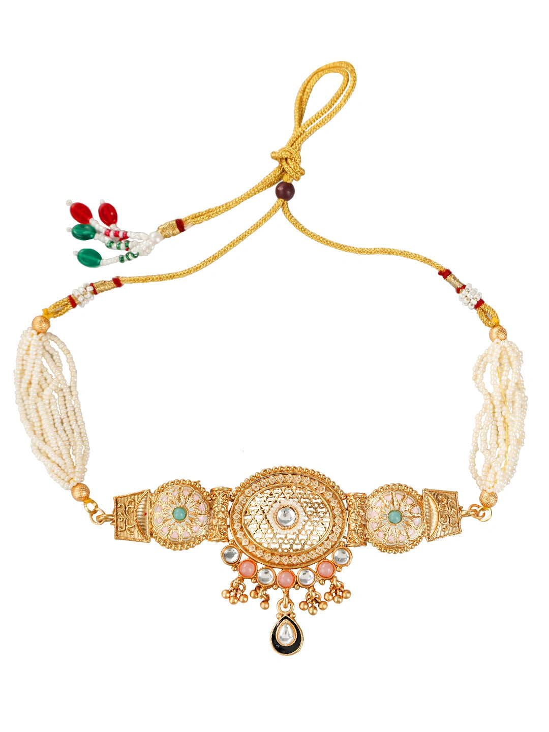 Mesh Design Kundan Meenakari Choker Necklace Set