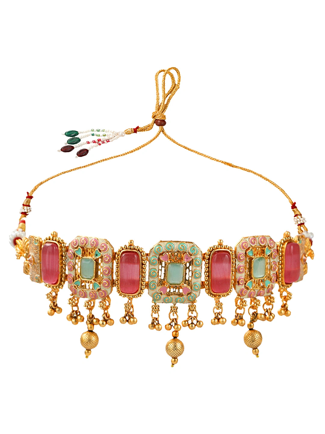 Pink And Green Meenakari Choker Necklace Set
