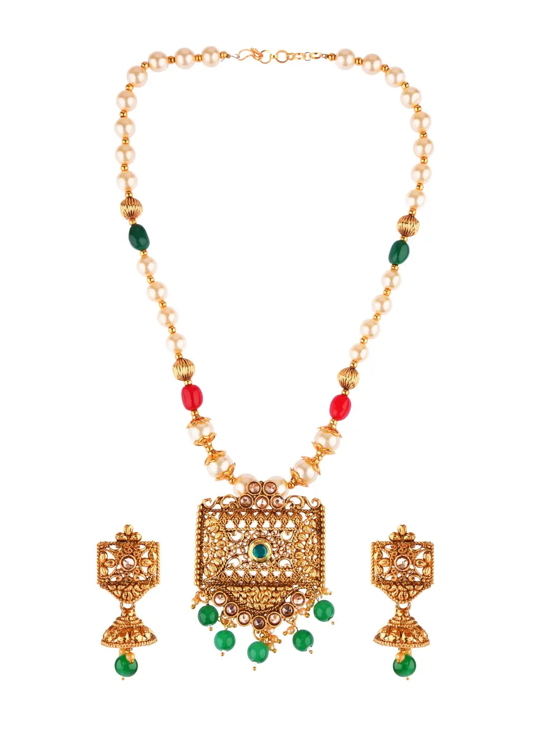 Pearl and Green Bead Jewellery Set