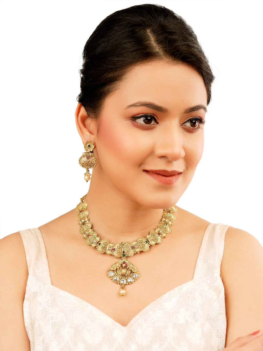 Gold Plated Peacock Kundan Necklace Set