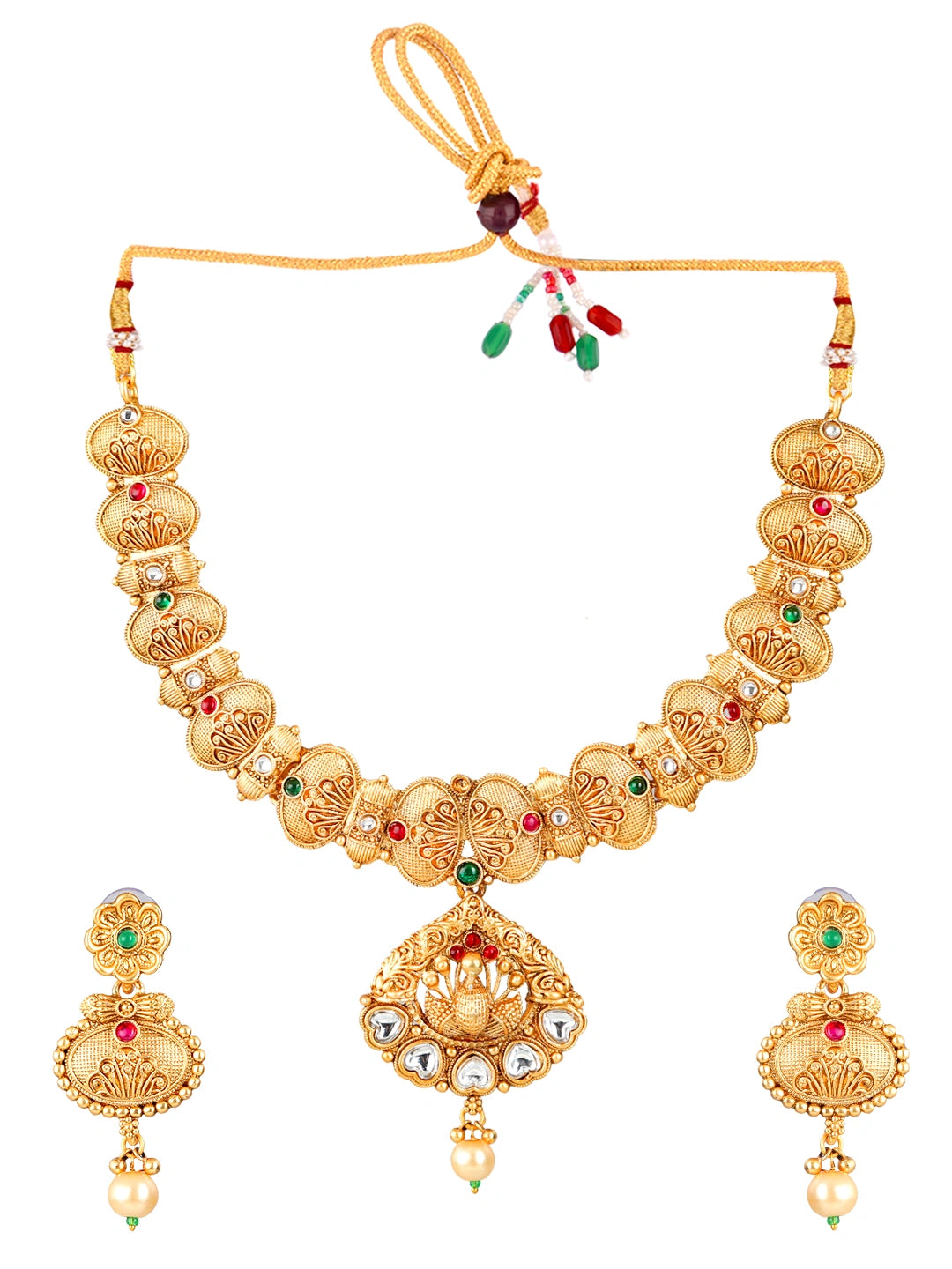 Gold Plated Peacock Kundan Necklace Set