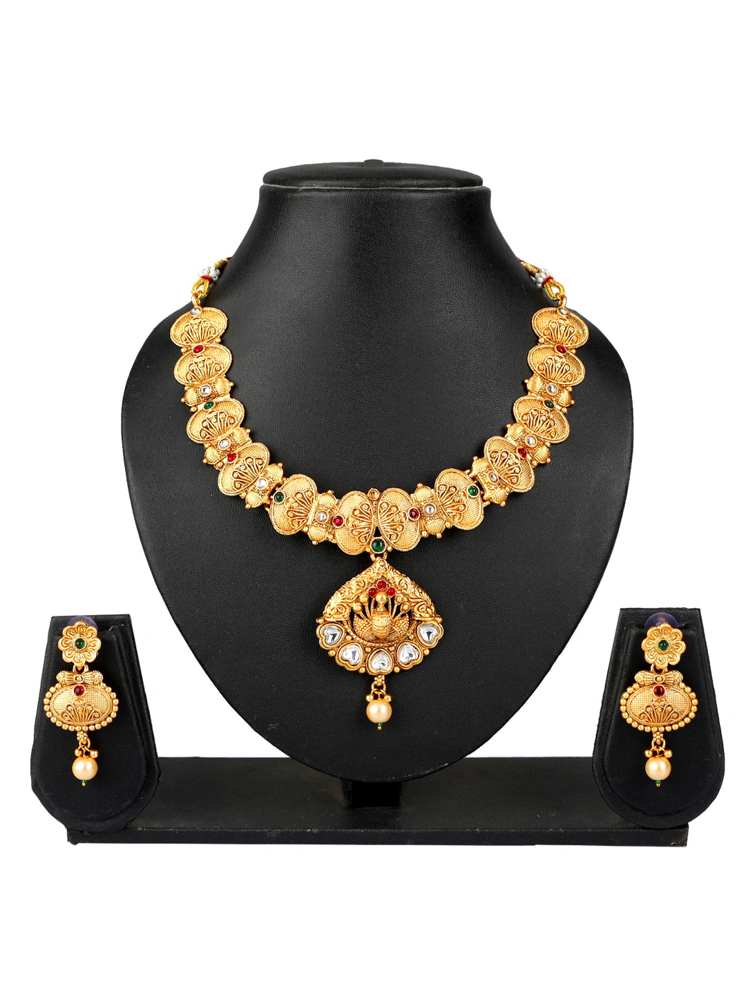 Gold Plated Peacock Kundan Necklace Set