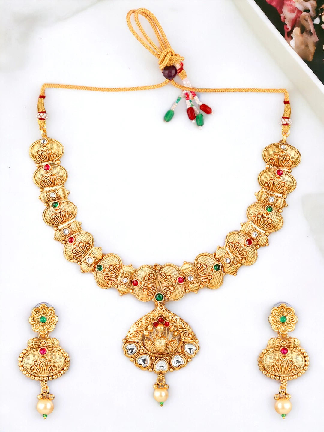 Gold Plated Peacock Kundan Necklace Set