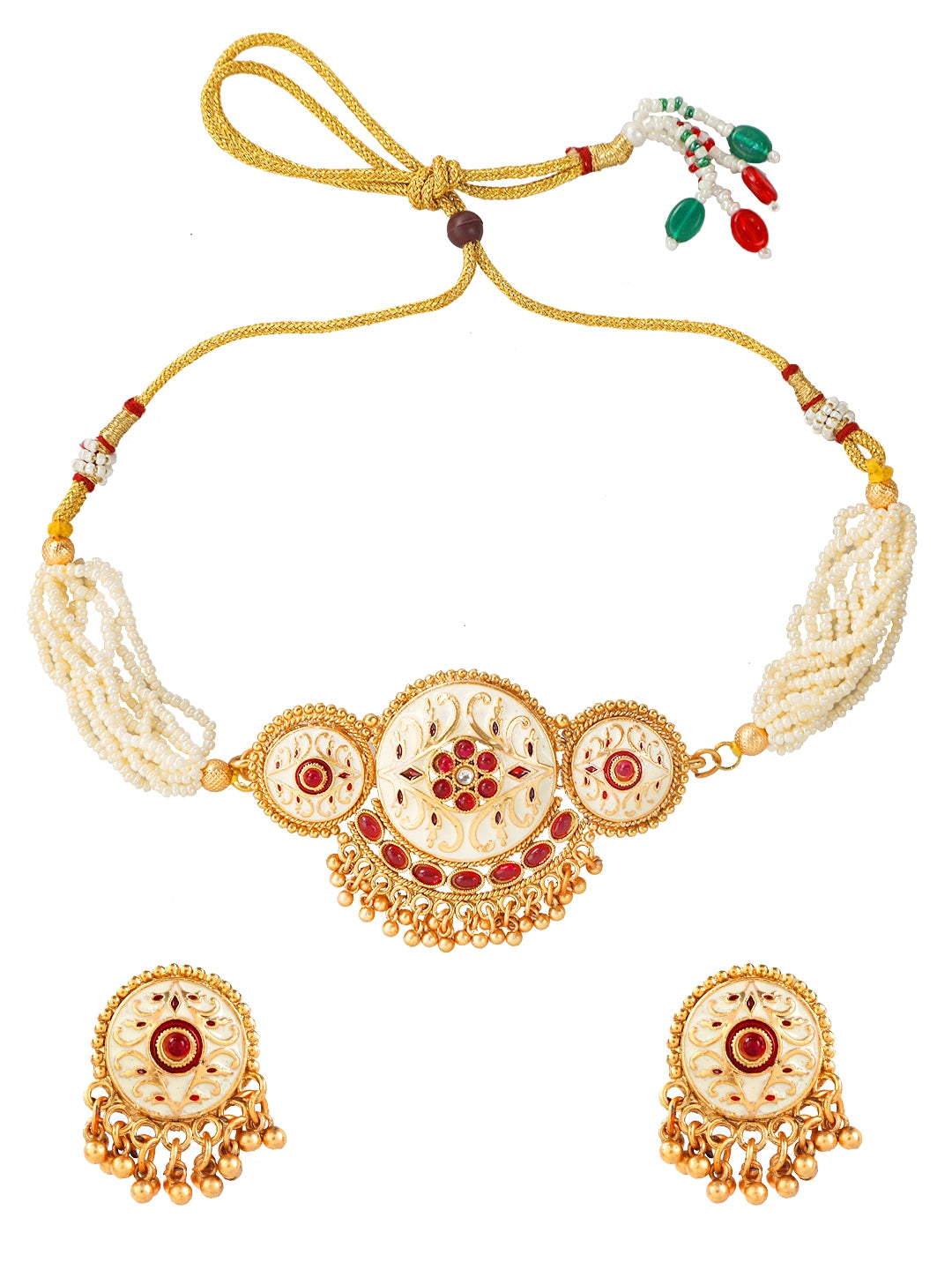 White Meenakari Ruby Choker Necklace Set