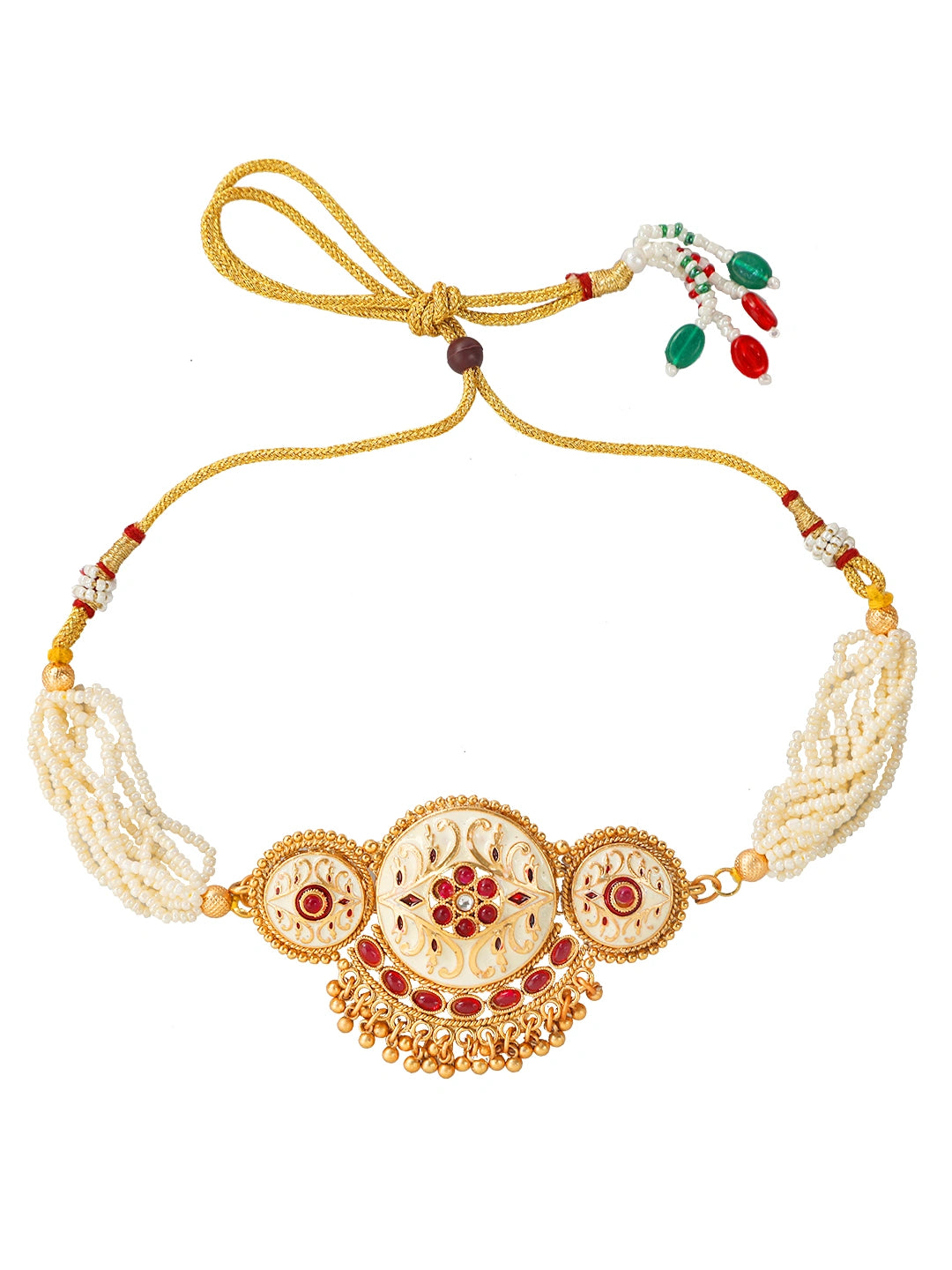 White Meenakari Ruby Choker Necklace Set