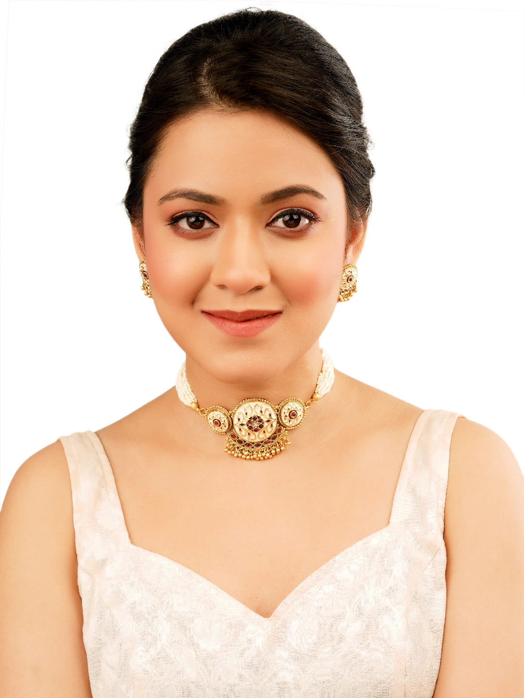 White Meenakari Ruby Choker Necklace Set