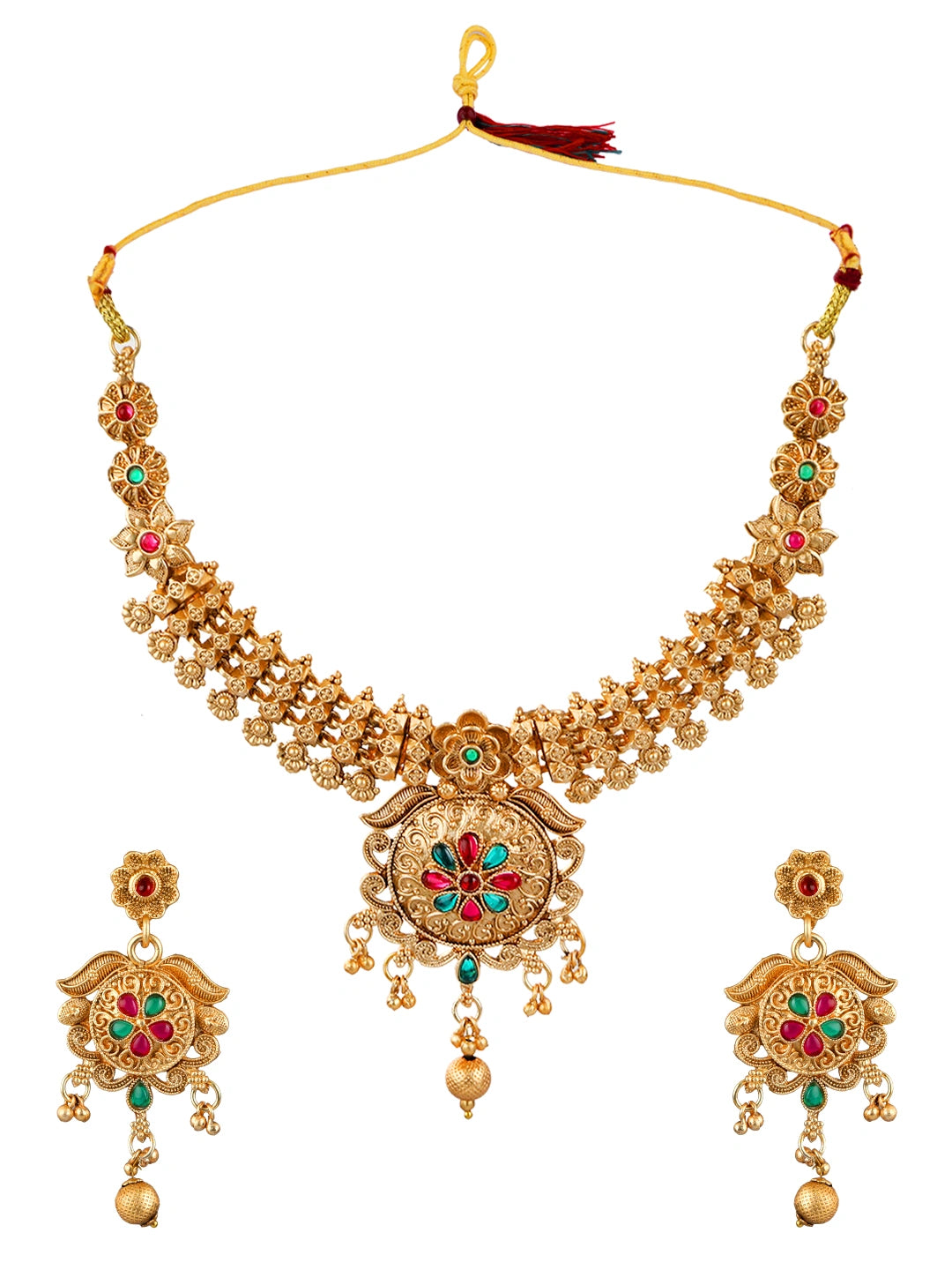 Gold Plated Filigree Cz Stone Necklace Set