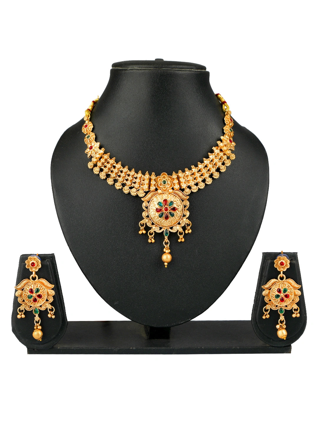 Gold Plated Filigree Cz Stone Necklace Set
