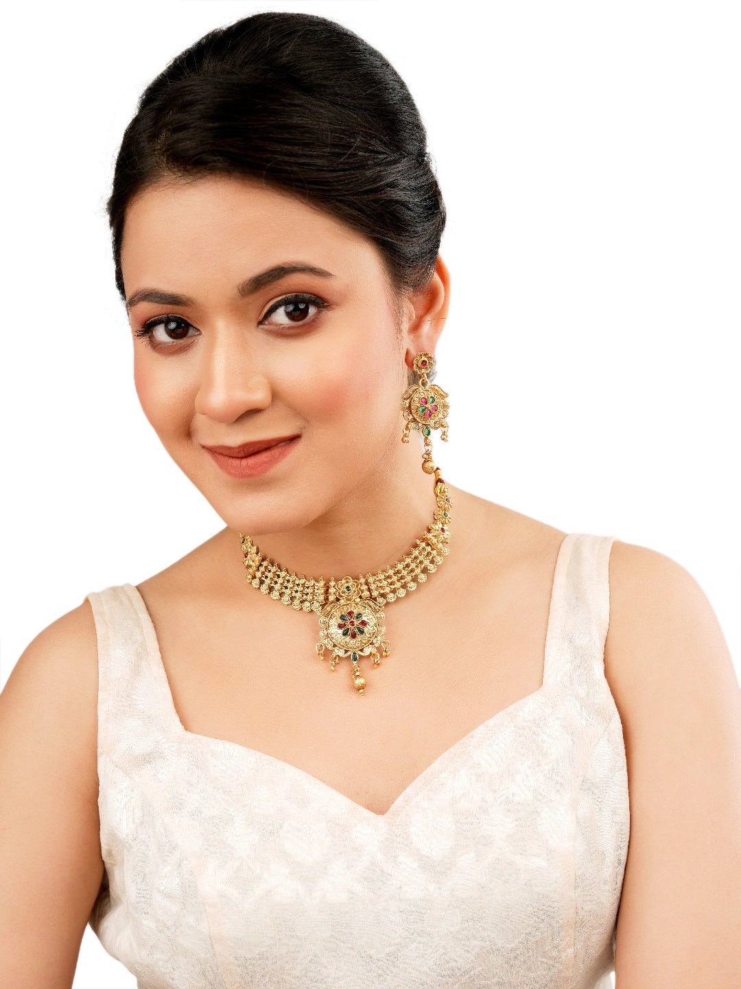 Gold Plated Filigree Cz Stone Necklace Set