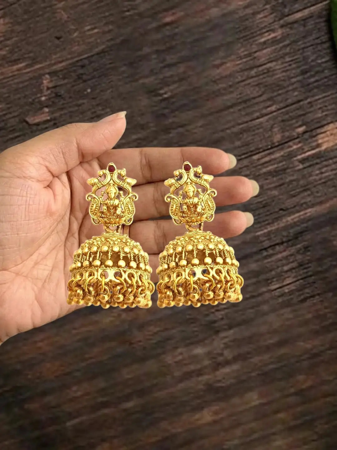 Gold Plated Temple Design Long Necklace Set For Women and Girls