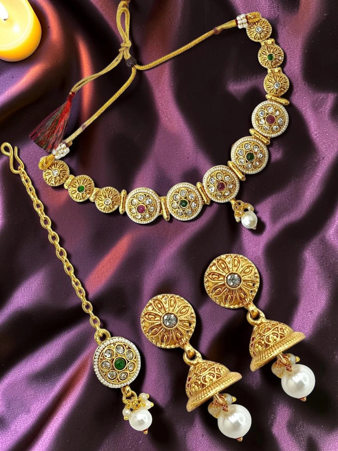 Gold Plated CZ Classic Choker Set For Women and Girls