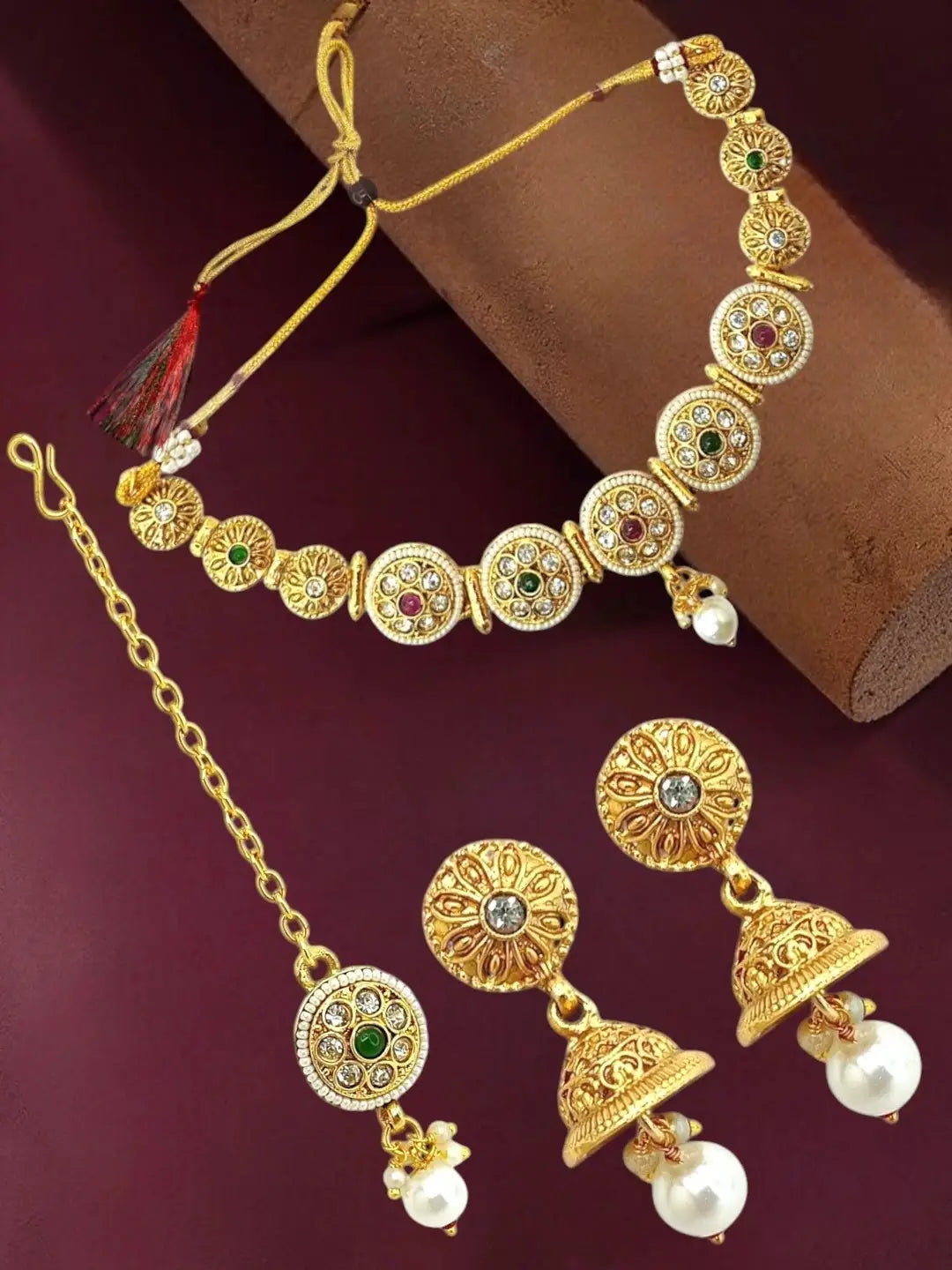 Gold Plated CZ Classic Choker Set For Women and Girls