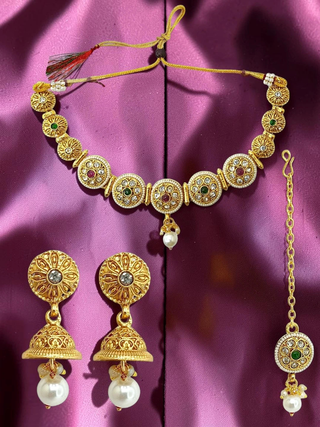 Gold Plated CZ Classic Choker Set For Women and Girls