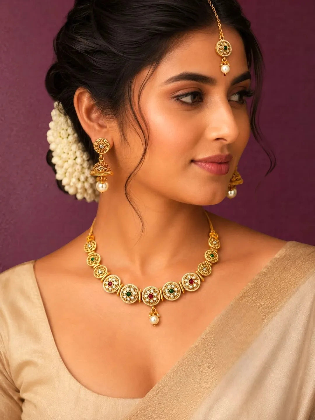 Gold Plated CZ Classic Choker Set For Women and Girls