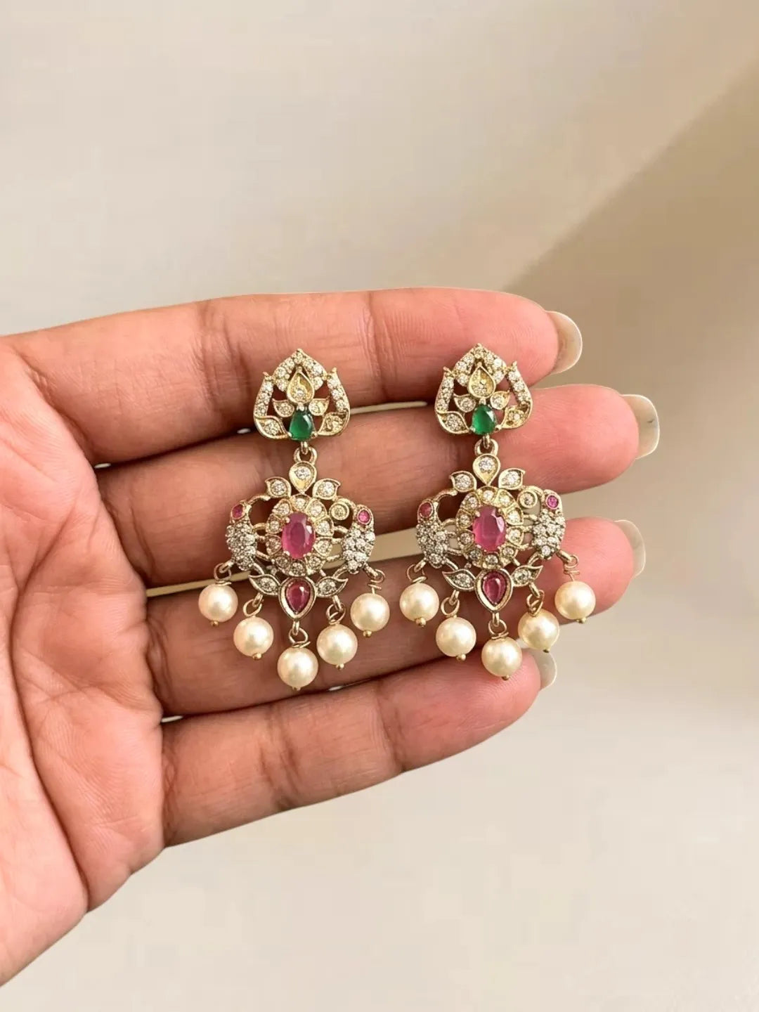 Mehandi Gold Plated CZ Multi Stand Necklace Set