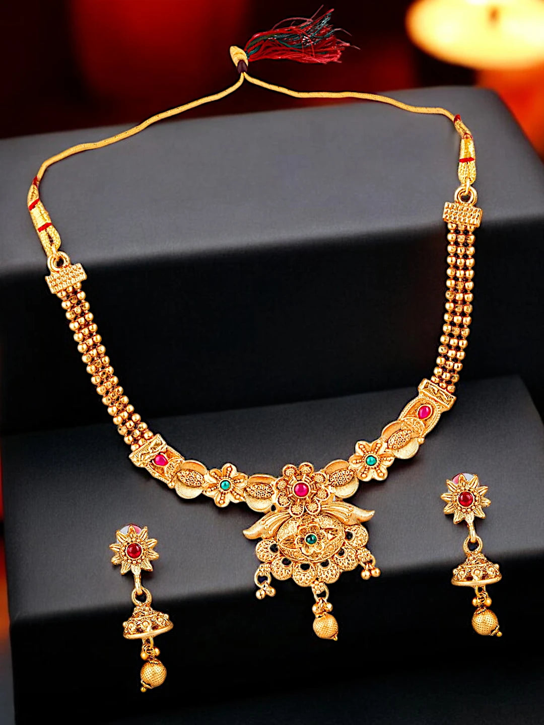 Delicate Matte Gold Plated Cz Stone Necklace Set