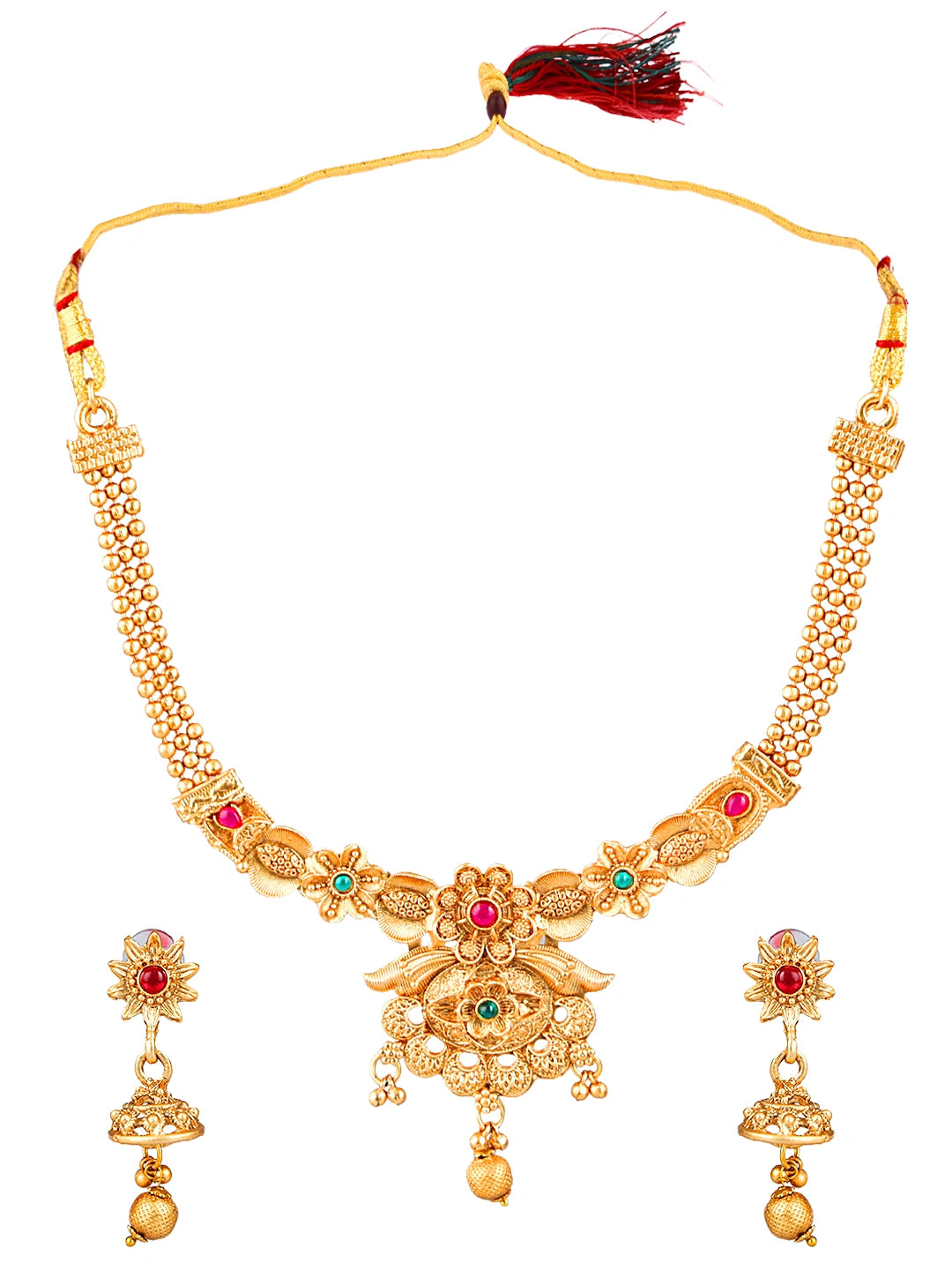 Delicate Matte Gold Plated Cz Stone Necklace Set