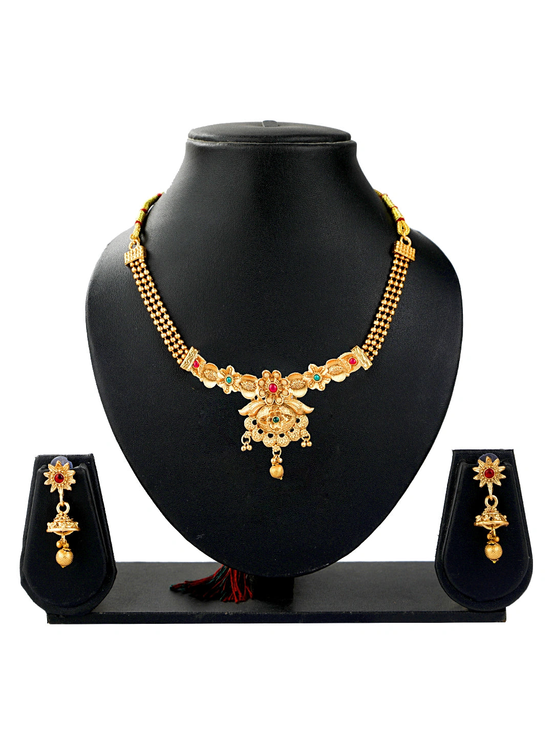 Delicate Matte Gold Plated Cz Stone Necklace Set