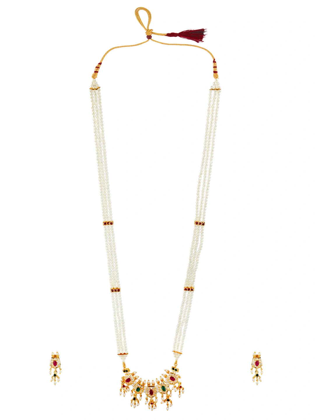 Pearl Cz Stone Long Necklace Set