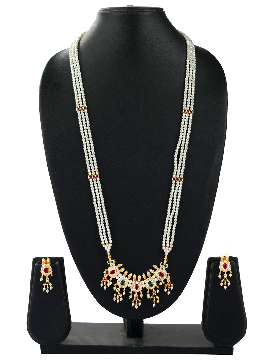 Pearl Cz Stone Long Necklace Set