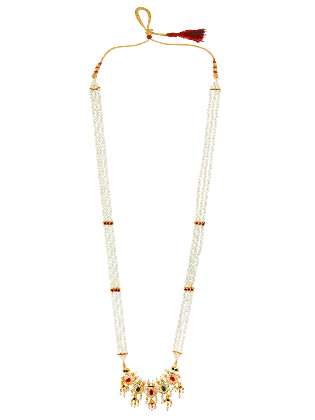 Pearl Cz Stone Long Necklace Set