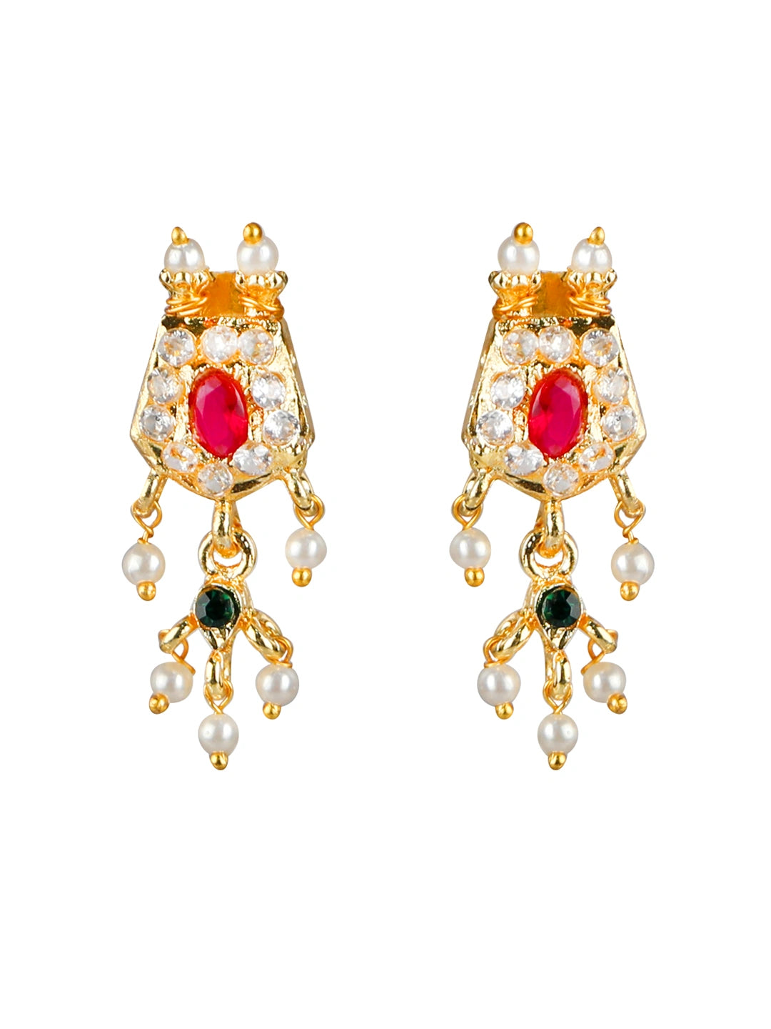 Pearl Cz Stone Long Necklace Set