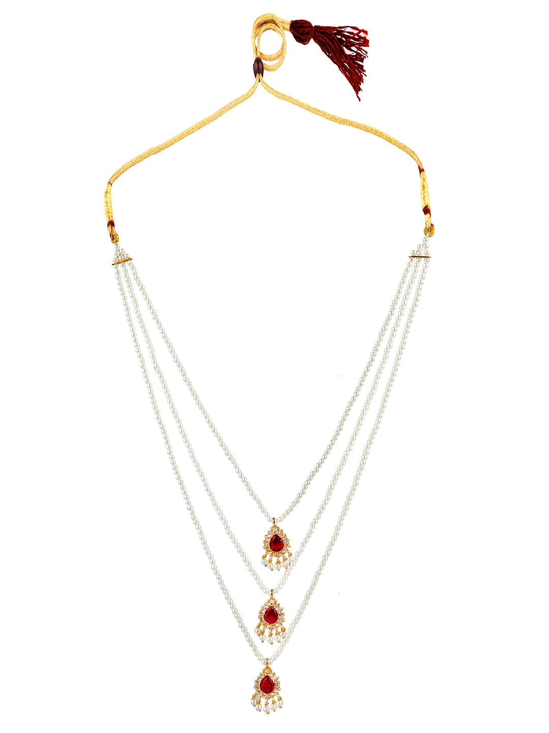 Pearl Layered Cz Stone Long Necklace Set