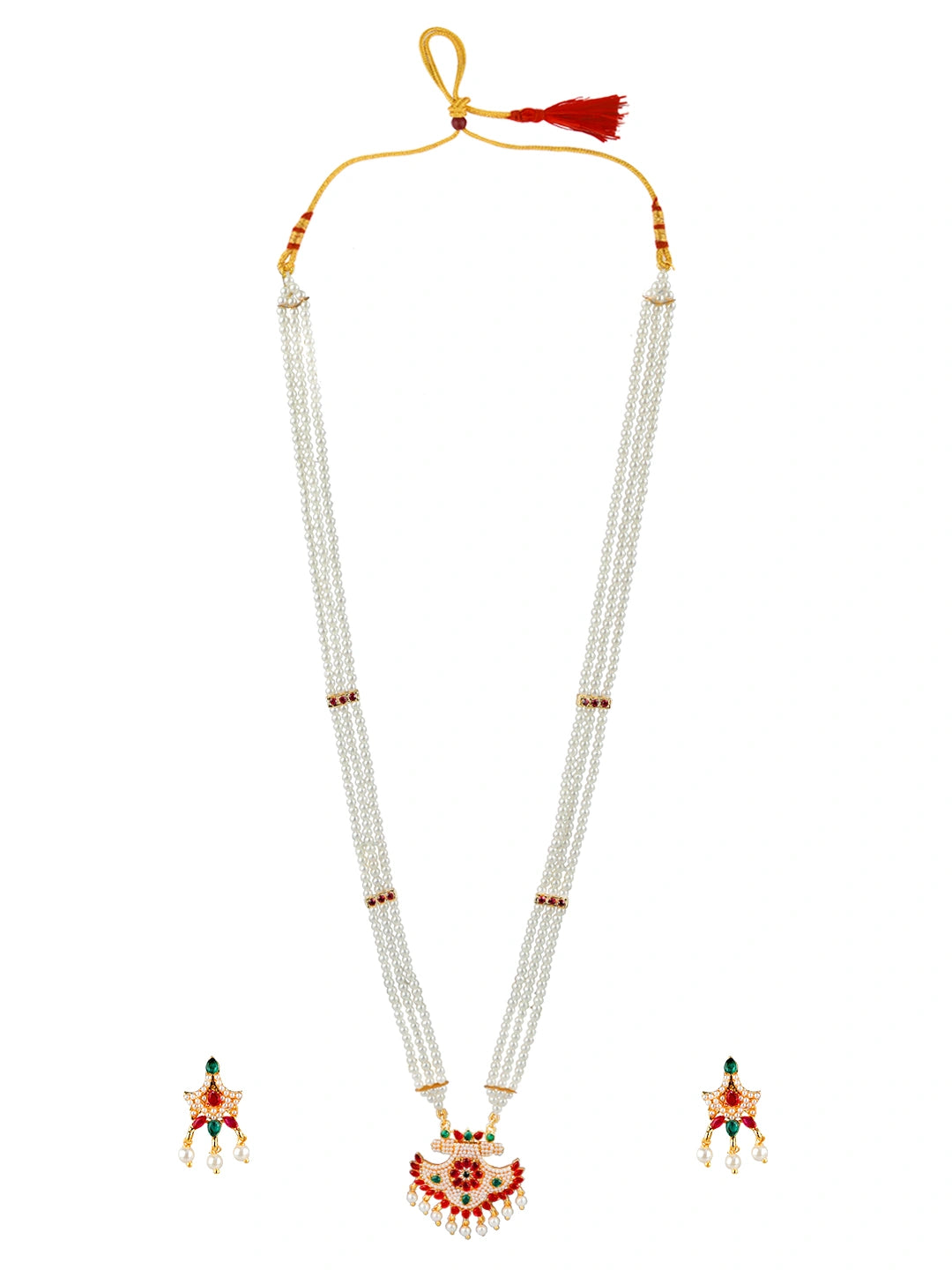 Jaipuri Style Pearl Cz Long Necklace Set