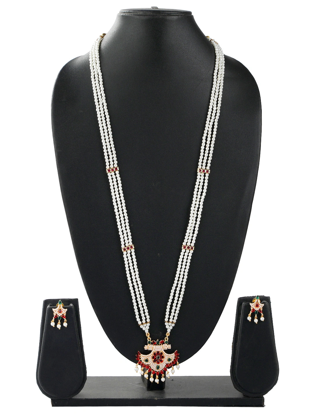 Jaipuri Style Pearl Cz Long Necklace Set