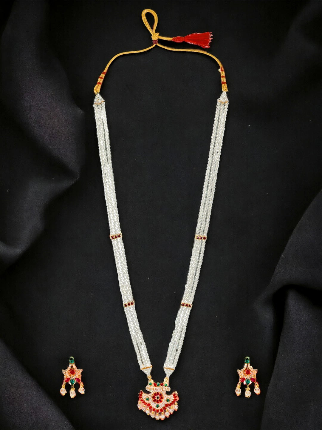Jaipuri Style Pearl Cz Long Necklace Set