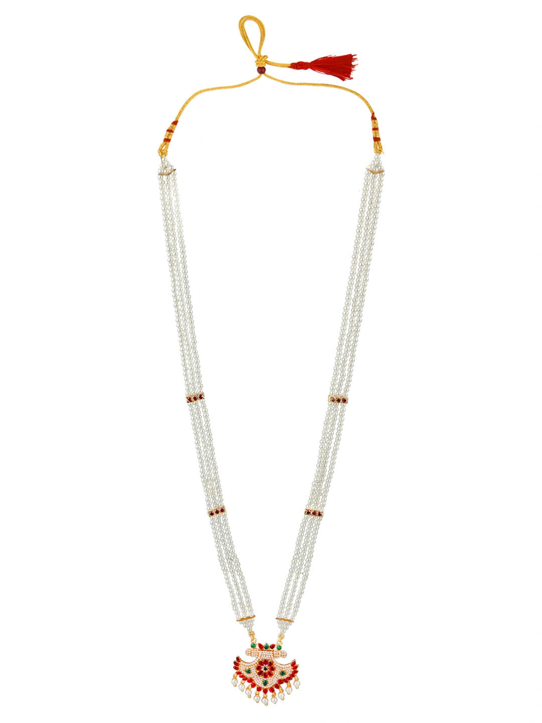Jaipuri Style Pearl Cz Long Necklace Set